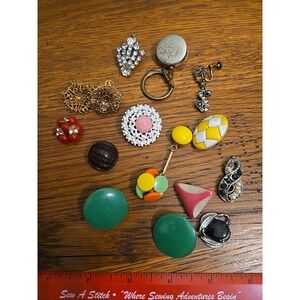 Rhinestone Junk Drawer Jewelry Lot - Vintage/Estate- Bakelite? Crafts